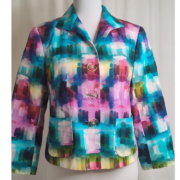 Lafayette 148 New York Rainbow Jewel Tone Colorful Cropped Blazer Fun Size 6 - Picture 1 of 8